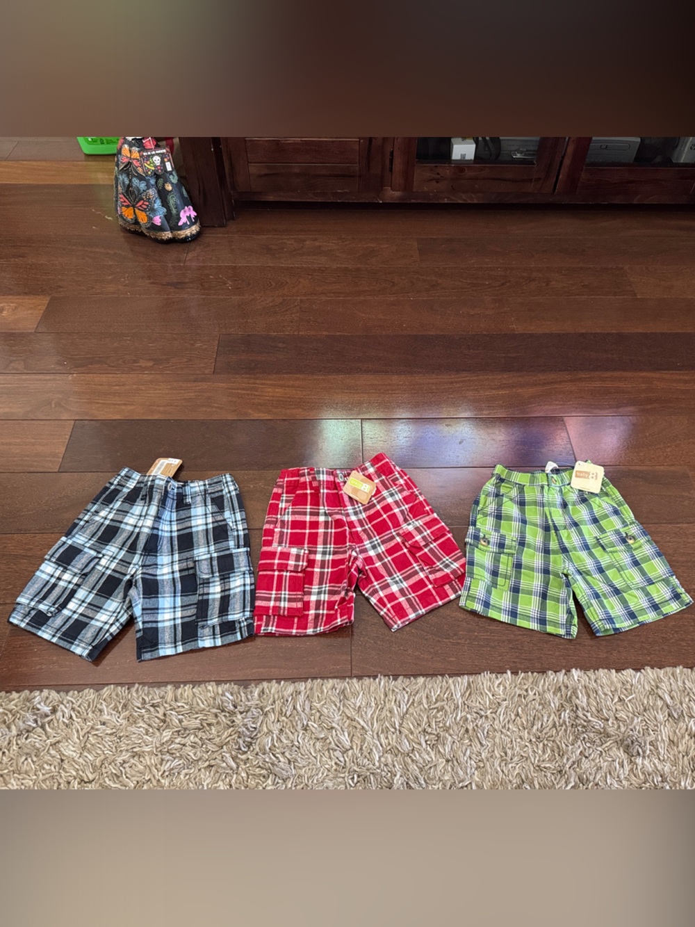 GAP Green and Blue Plaid Boys Cargo Shorts